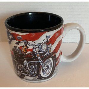 Motorcycle & American Flag Coffee Cup Mug Burton & Burton Patriotic 2005